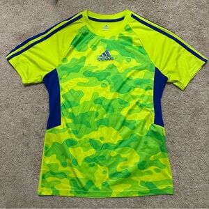 Adidas Bright Green Shirt with Blue Stripes
